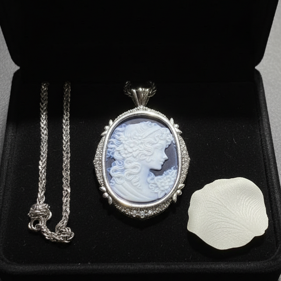 14 AYAR 0,73 CT PIRLANTA TAŞLI ORJİNAL CAMEO KIZI BEYAZ ALTIN KOLYE