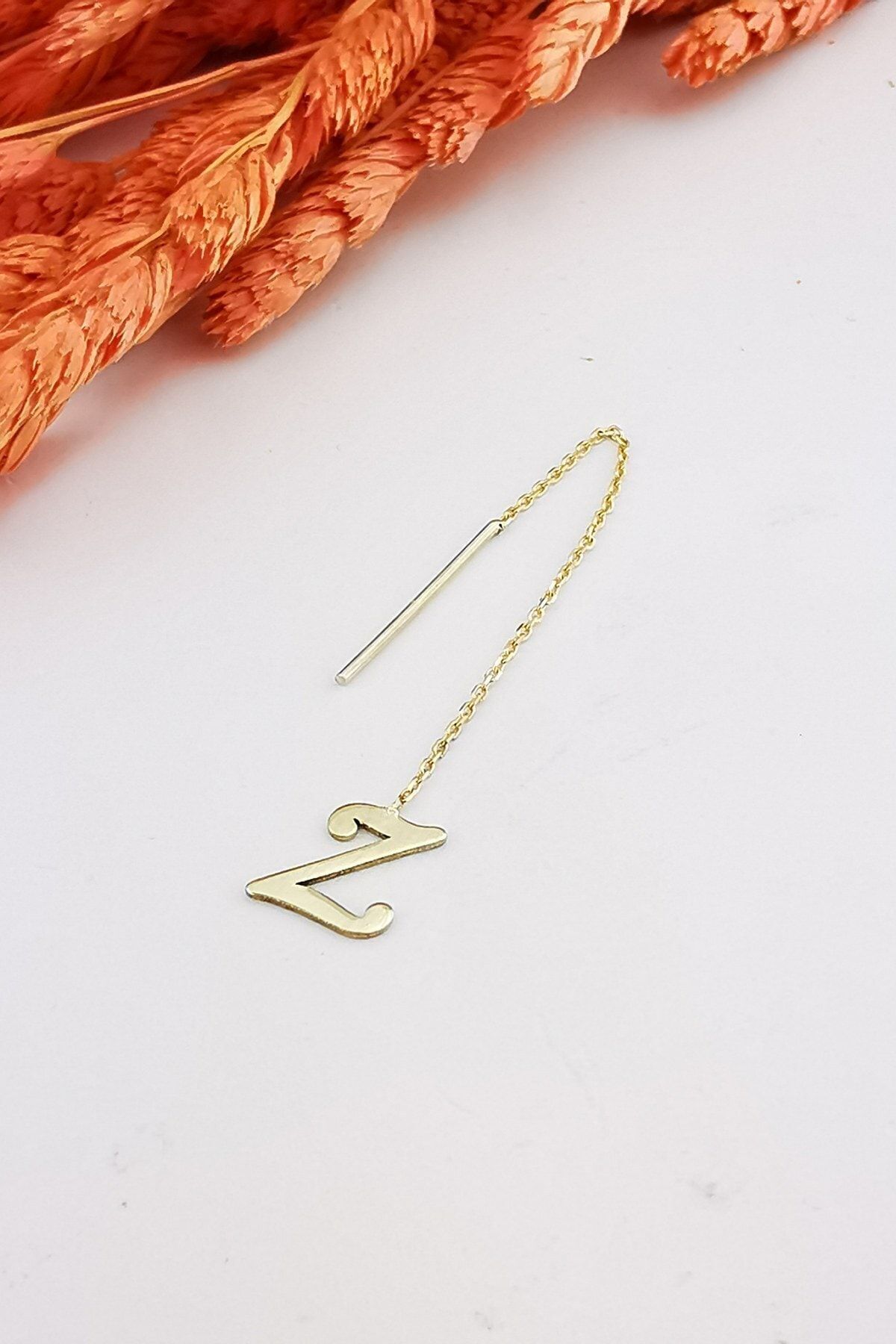 14 Ayar Z Harfi Zincir Altın Küpe