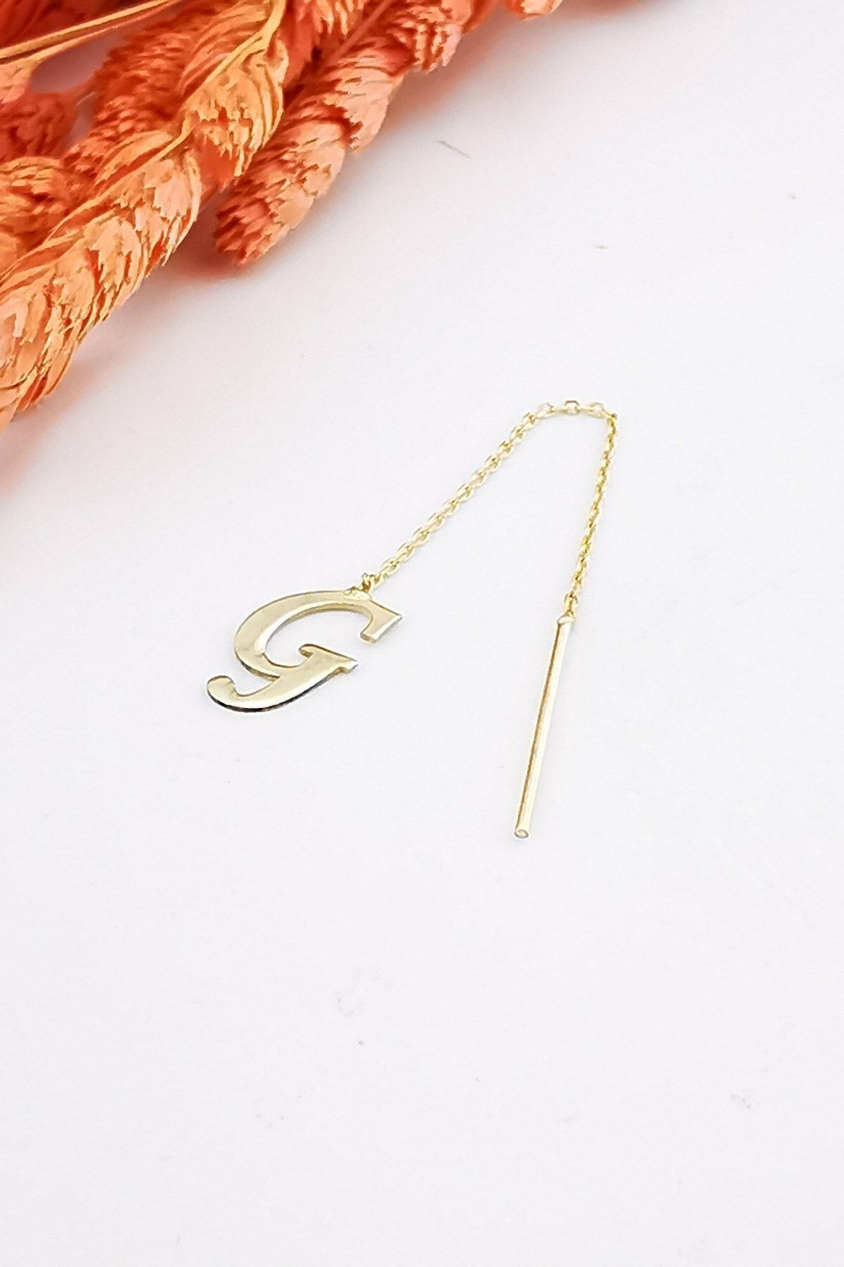 14 Ayar G Harfi Zincir Altın Küpe