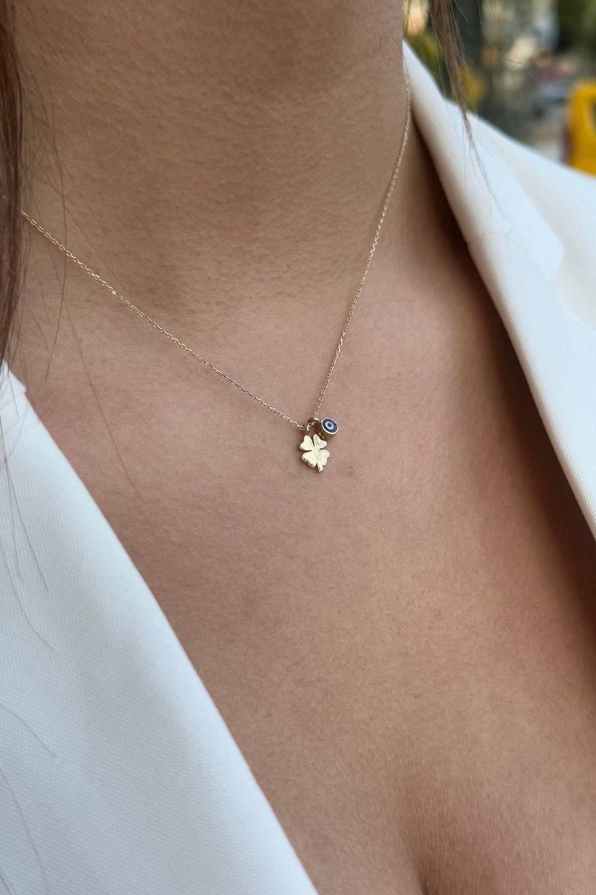 14 AYAR NAZAR MİNELİ YONCA ALTIN KOLYE