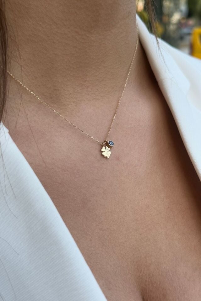 14 AYAR NAZAR MİNELİ YONCA ALTIN KOLYE