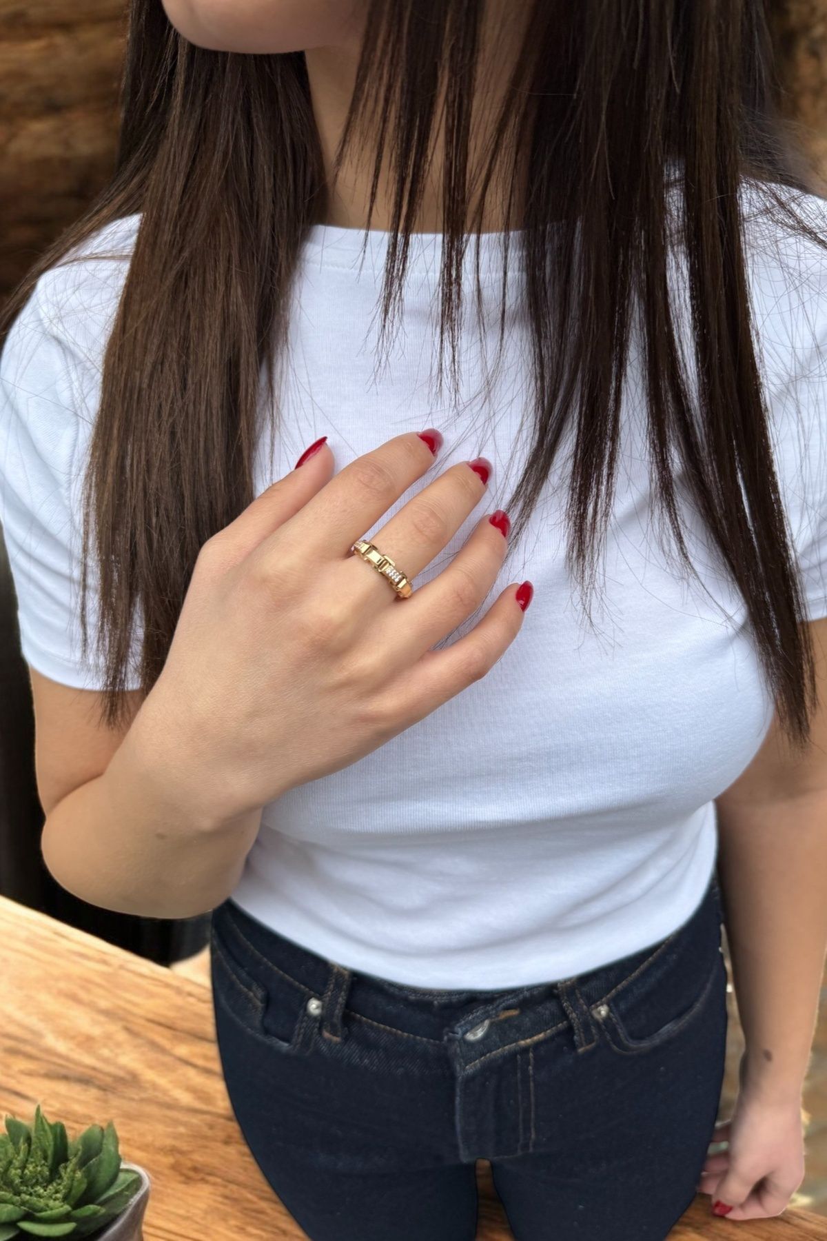 14 AYAR İTALYAN TAŞLI ZİNCİR MODELİ YÜZÜK 18