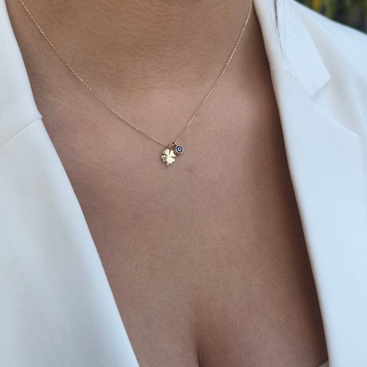 14 AYAR NAZAR MİNELİ YONCA ALTIN KOLYE