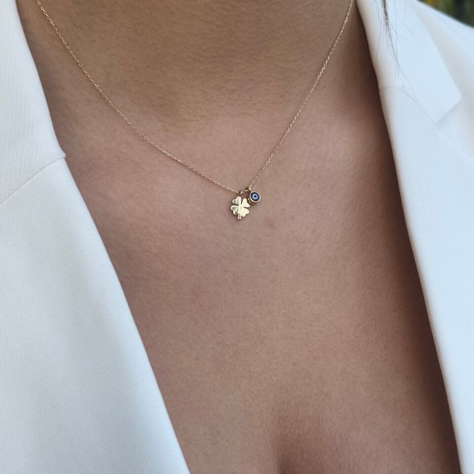 14 AYAR NAZAR MİNELİ YONCA ALTIN KOLYE