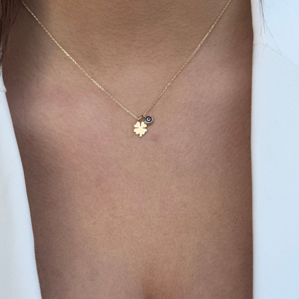 14 AYAR NAZAR MİNELİ YONCA ALTIN KOLYE