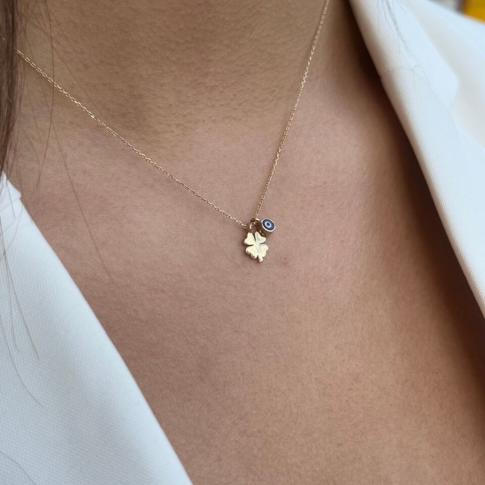 14 AYAR NAZAR MİNELİ YONCA ALTIN KOLYE