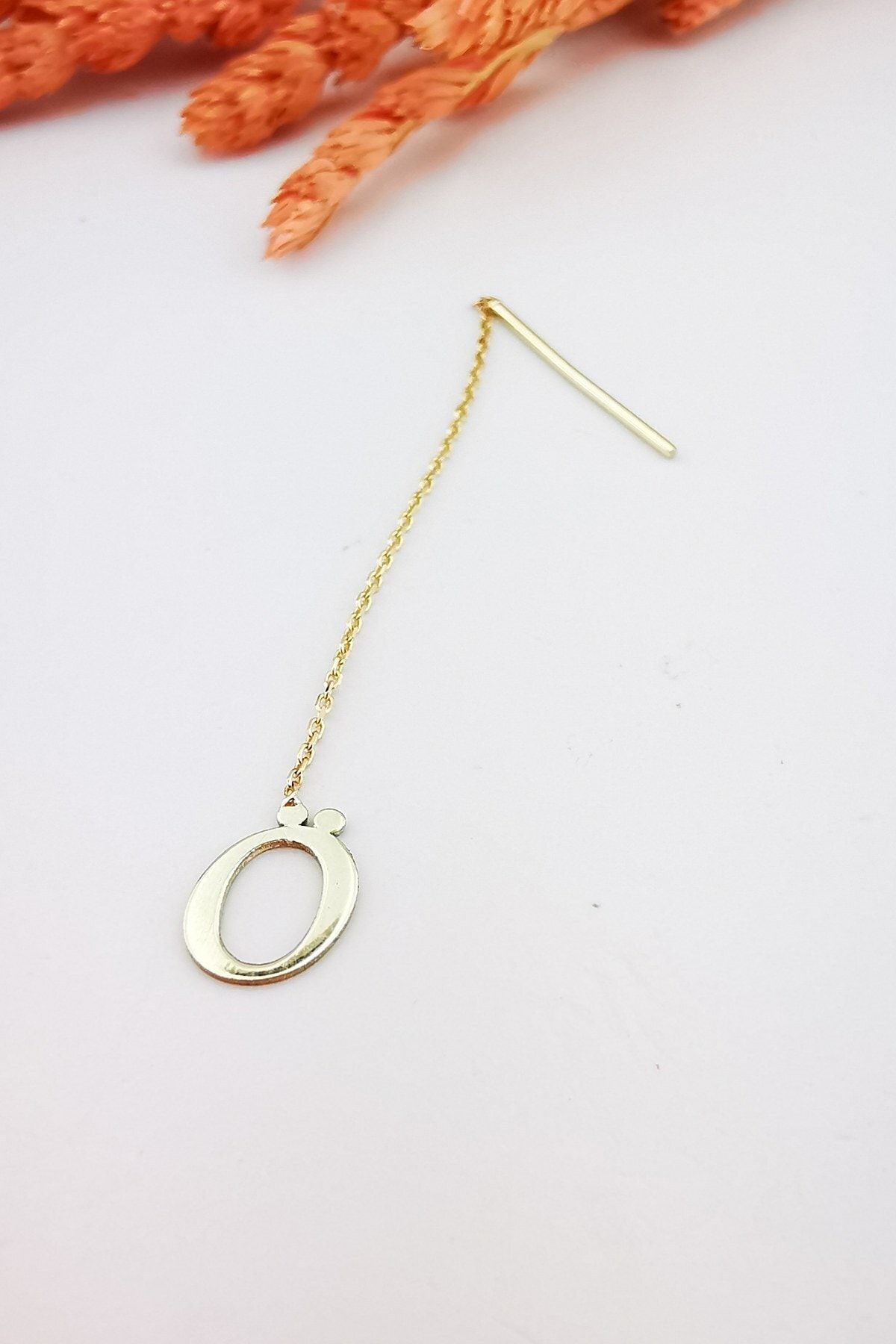 14 Ayar Ö Harfi Zincir Altın Küpe