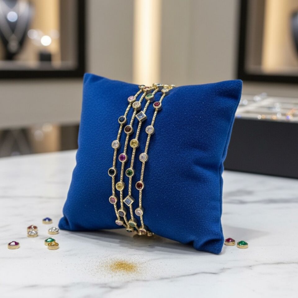 925 AYAR ALTIN RENGİ RENKLİ TAŞLI BİLEKLİK