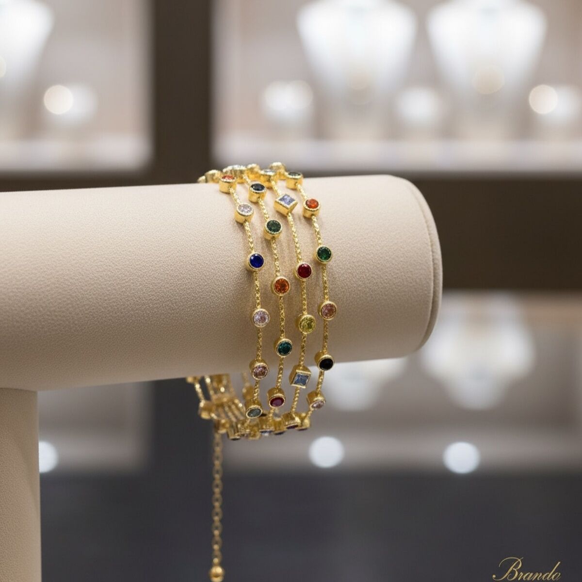 925 AYAR ALTIN RENGİ RENKLİ TAŞLI BİLEKLİK