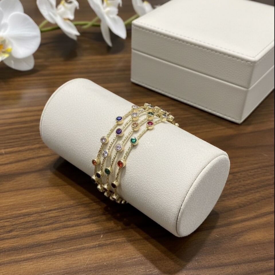 925 AYAR ALTIN RENGİ RENKLİ TAŞLI BİLEKLİK