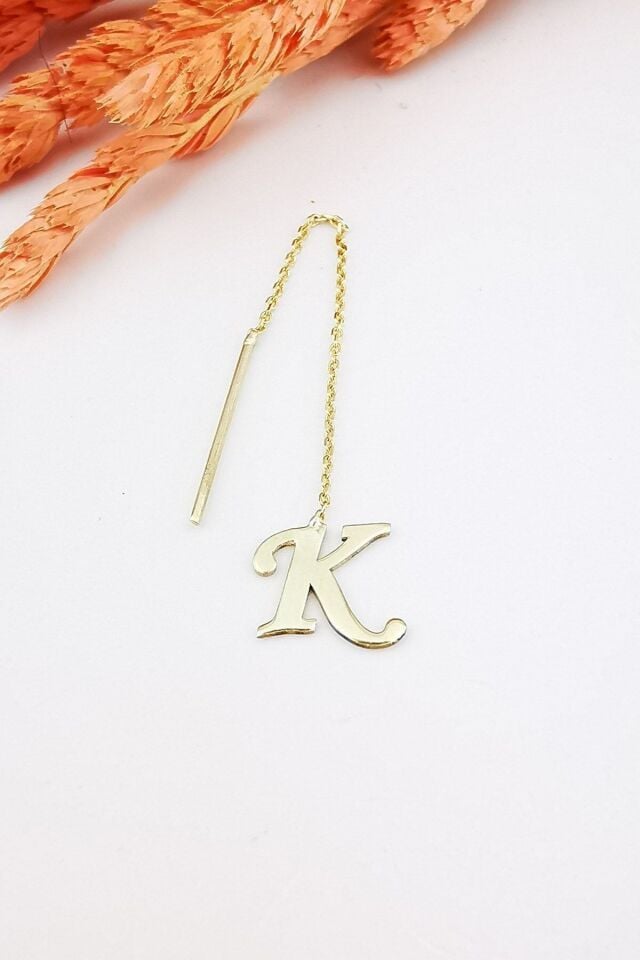 14 Ayar K Harfi Zincir Altın Küpe