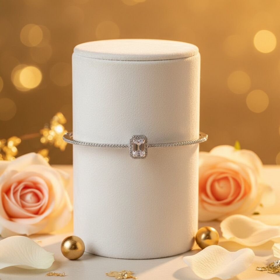 925 AYAR PIRLANTA GÖRÜNÜMLÜ BAGET TAŞLI İTALYAN GÜMÜŞ BİLEZİK