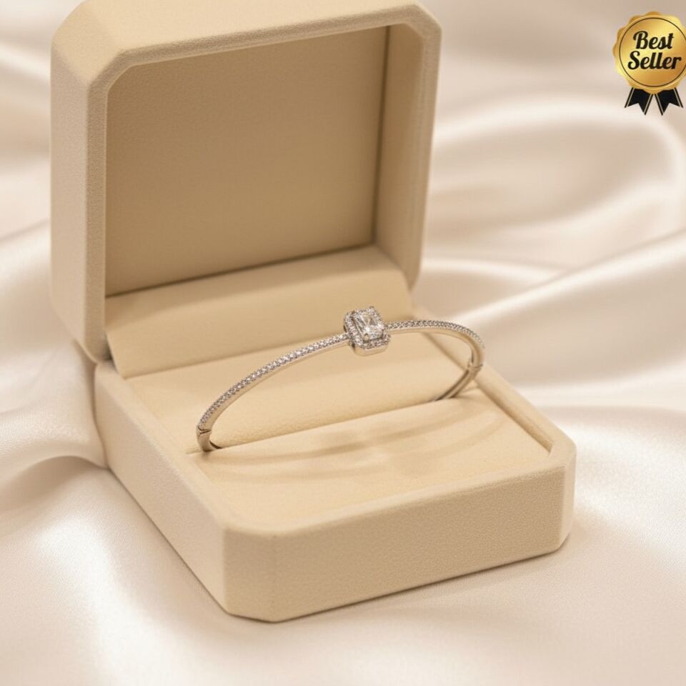 925 AYAR PIRLANTA GÖRÜNÜMLÜ BAGET TAŞLI İTALYAN GÜMÜŞ BİLEZİK