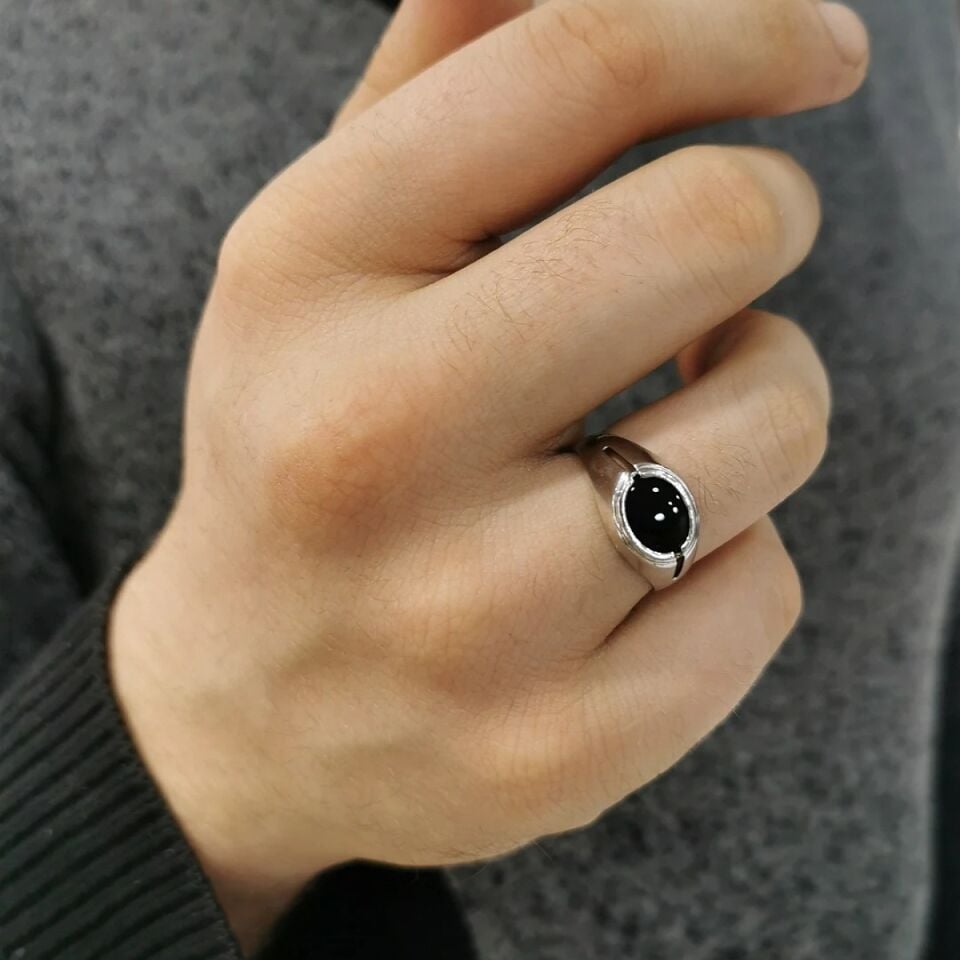 14 Ayar Siyah Oniks Taşlı Erkek Altın Yüzük