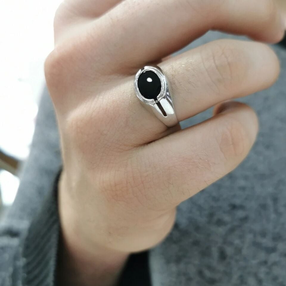 14 Ayar Siyah Oniks Taşlı Erkek Altın Yüzük