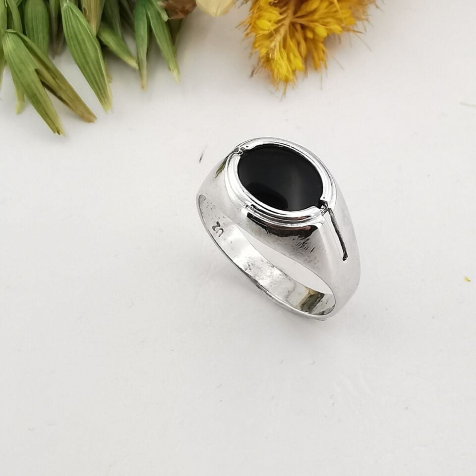 14 Ayar Siyah Oniks Taşlı Erkek Altın Yüzük