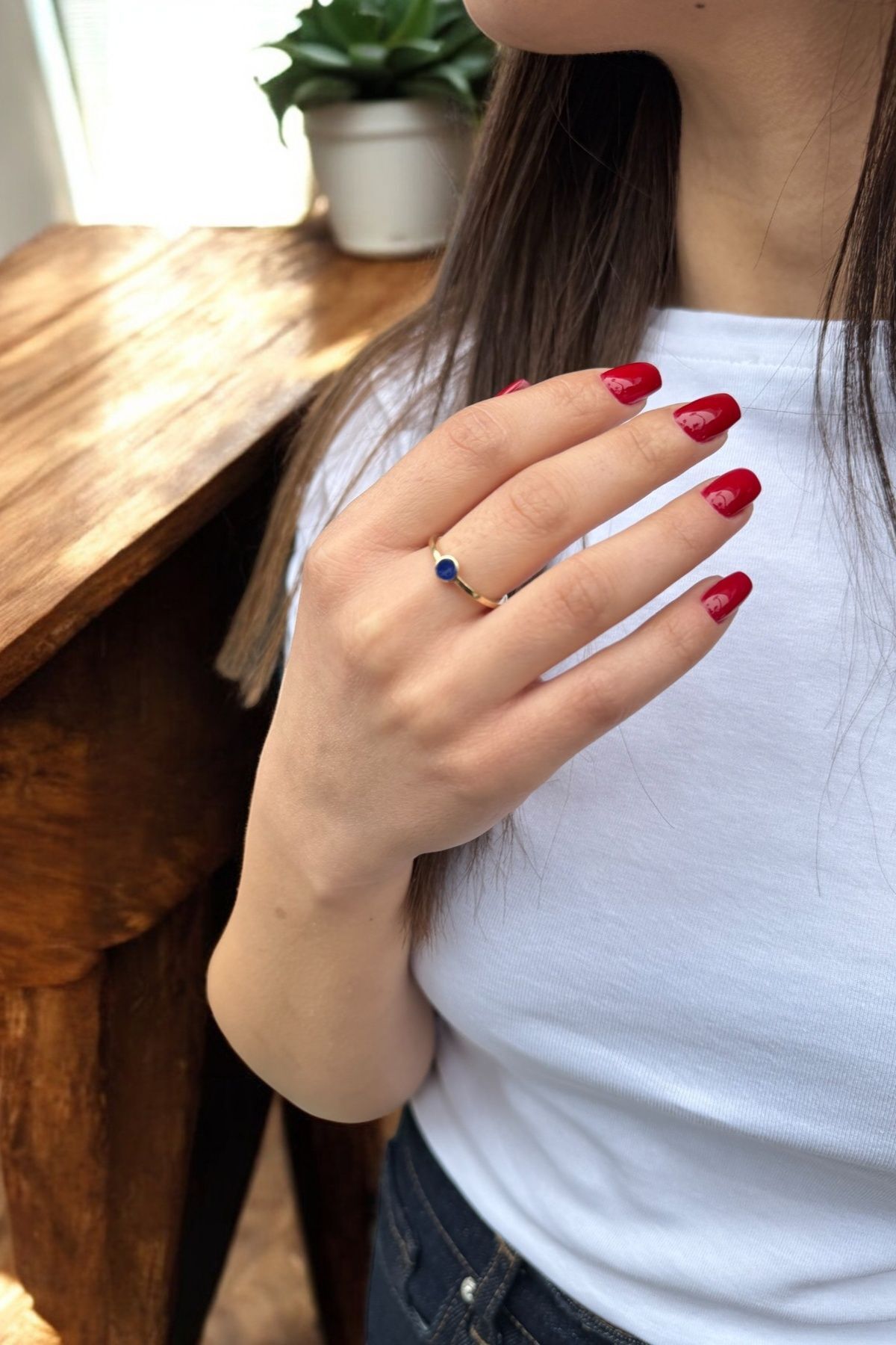 14 AYAR LACİVERT MİNELİ İTALYAN YÜZÜK