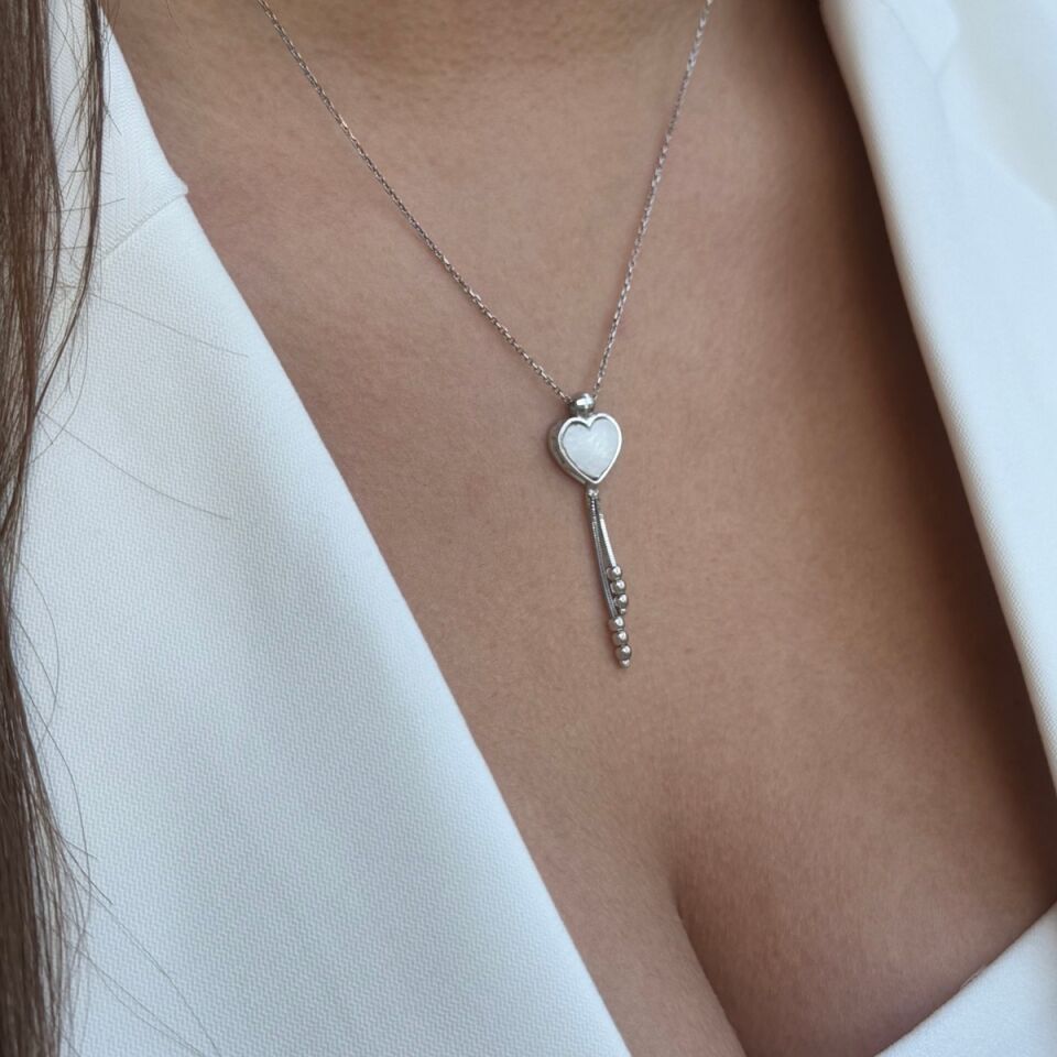 14 AYAR BEYAZ ALTIN SEDEF KALP TASARIM ALTIN KOLYE