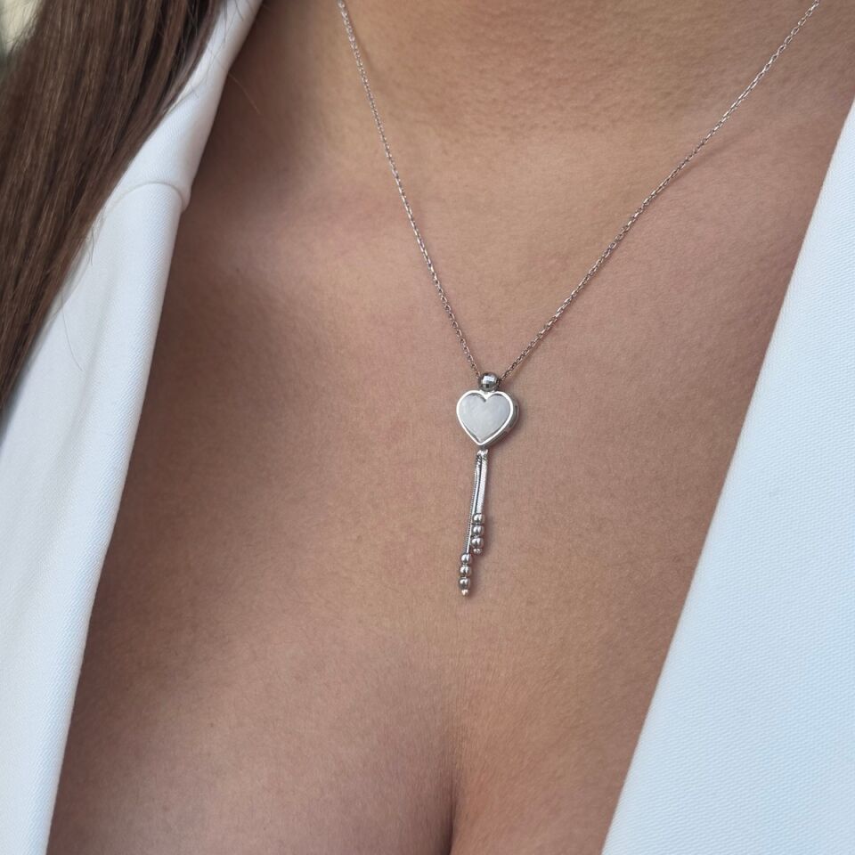 14 AYAR BEYAZ ALTIN SEDEF KALP TASARIM ALTIN KOLYE