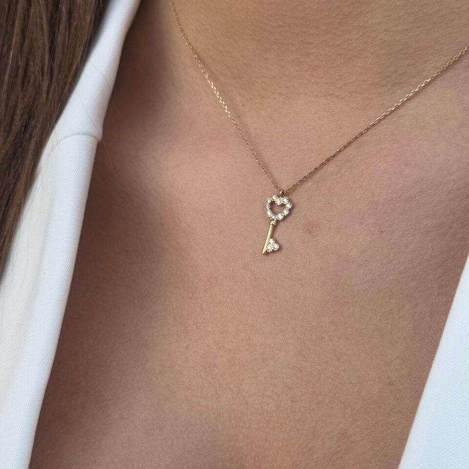 14 AYAR KALP VE ANAHTAR ALTIN KOLYE