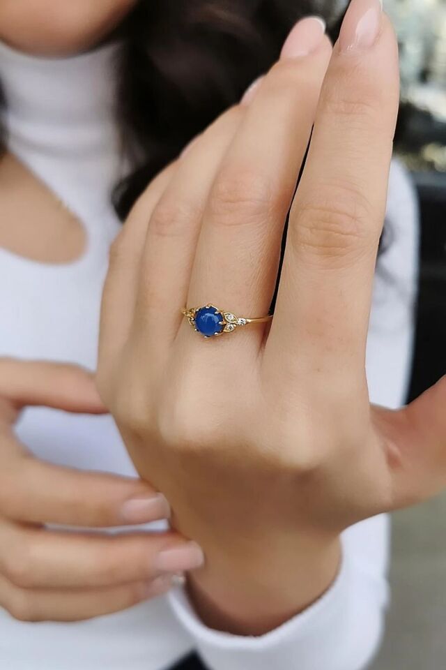 14 Ayar Mavi Agat Taşlı Altın Yüzük 17
