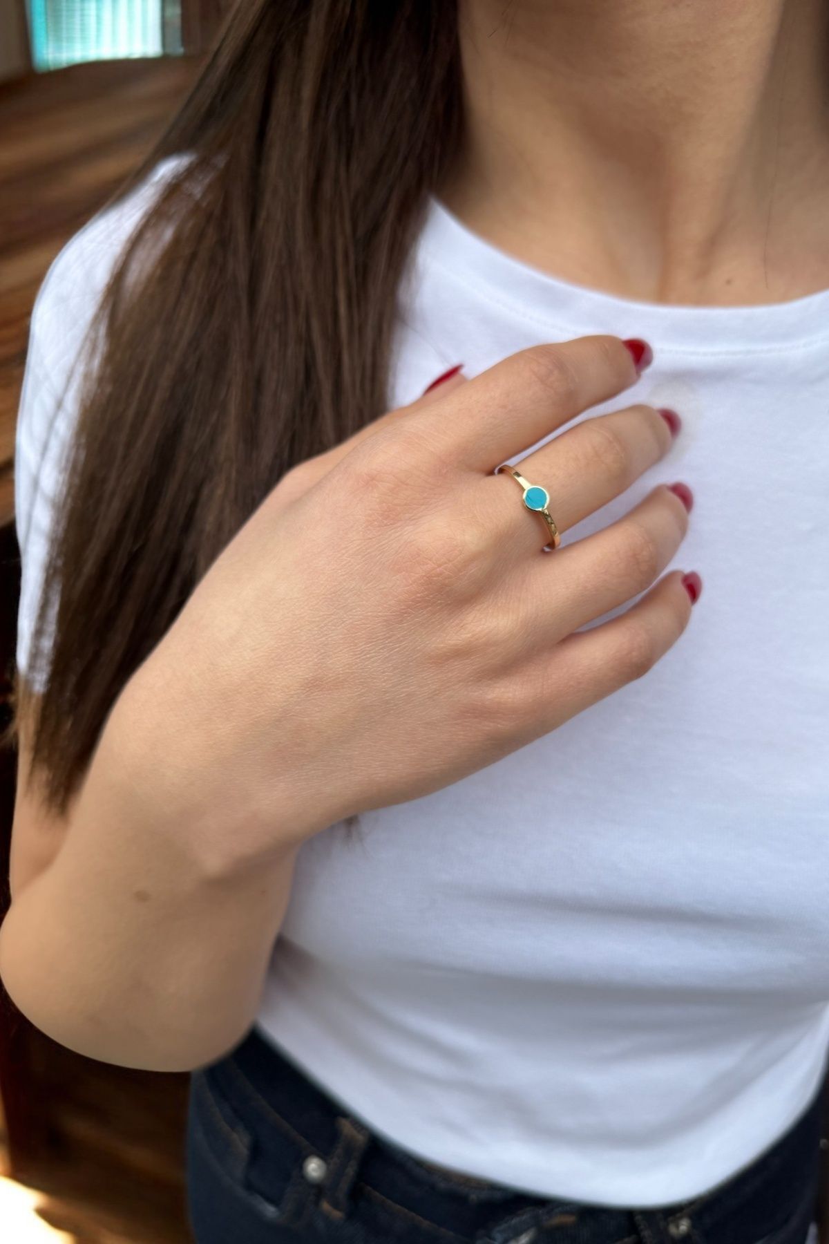 14 AYAR TURKUAZ MİNELİ İTALYAN YÜZÜK