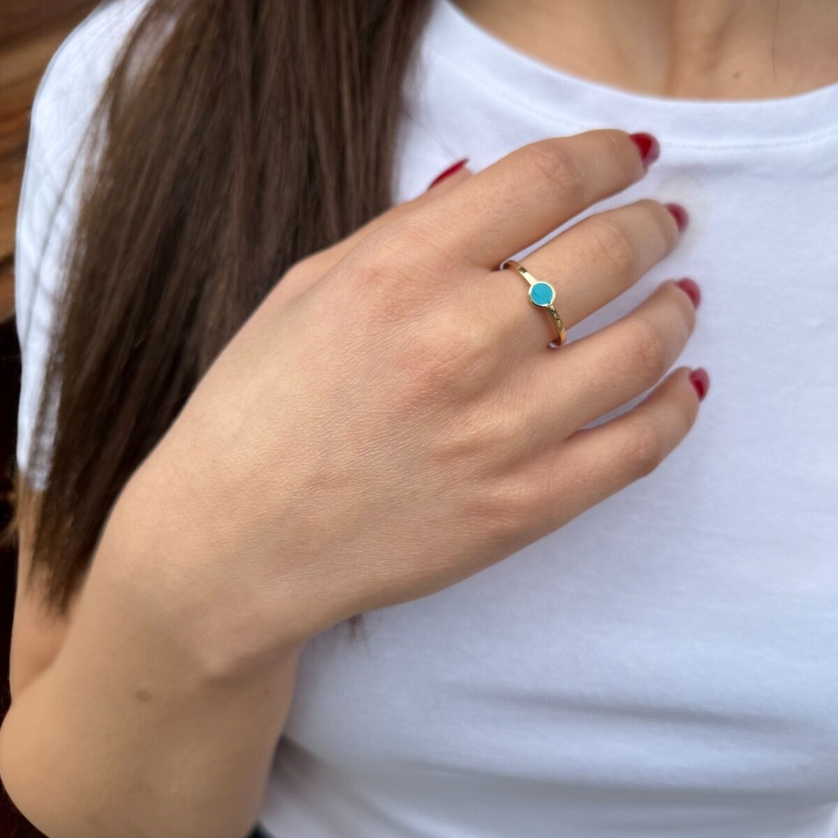 14 AYAR TURKUAZ MİNELİ İTALYAN YÜZÜK