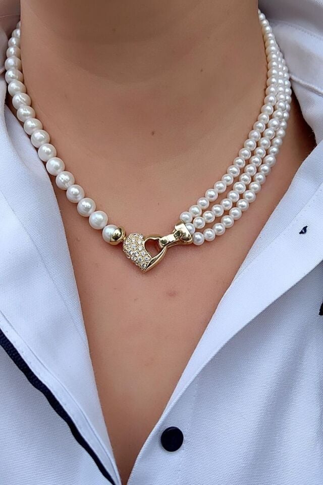 14 Ayar Tasarım Incili Altın Kolye