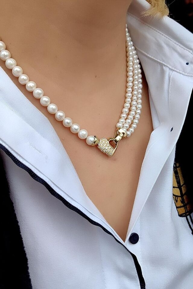 14 Ayar Tasarım Incili Altın Kolye