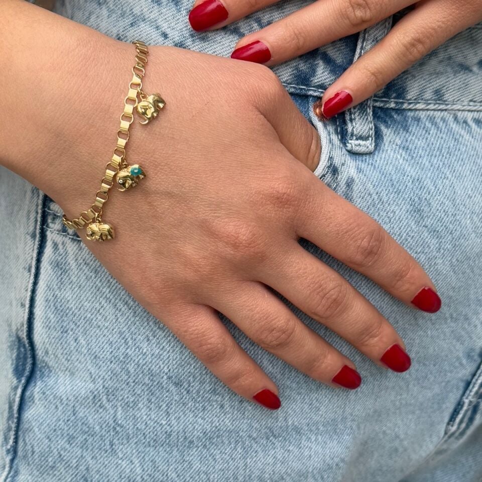 14 Ayar Fil Detaylı Sallantılı Bileklik