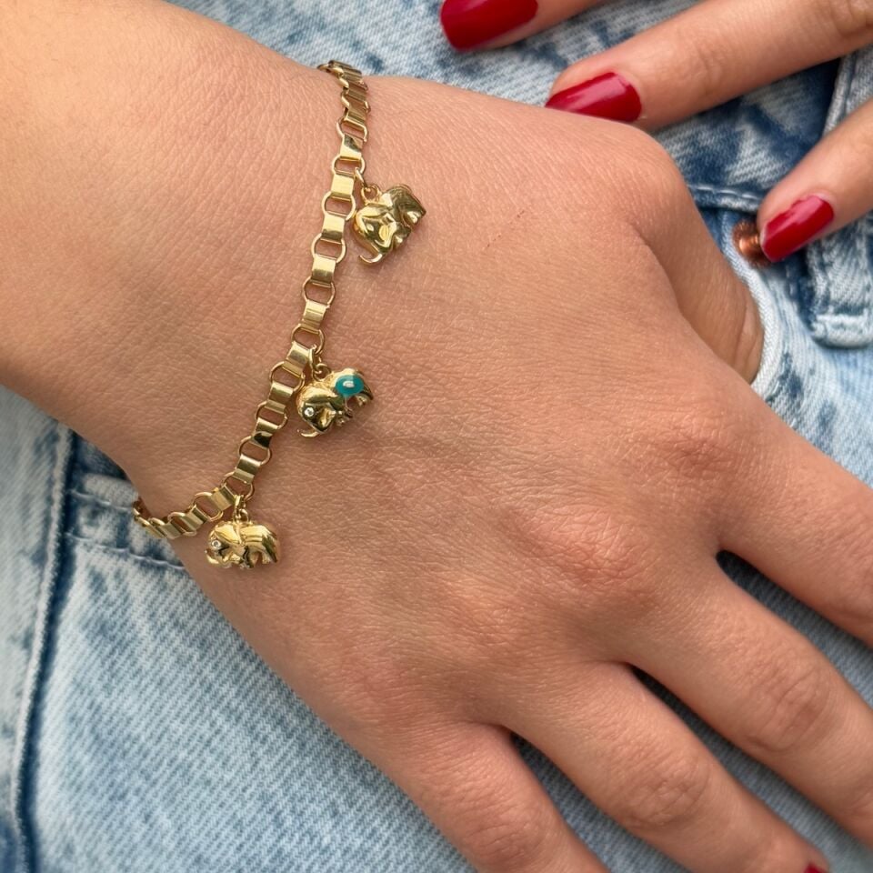 14 Ayar Fil Detaylı Sallantılı Bileklik