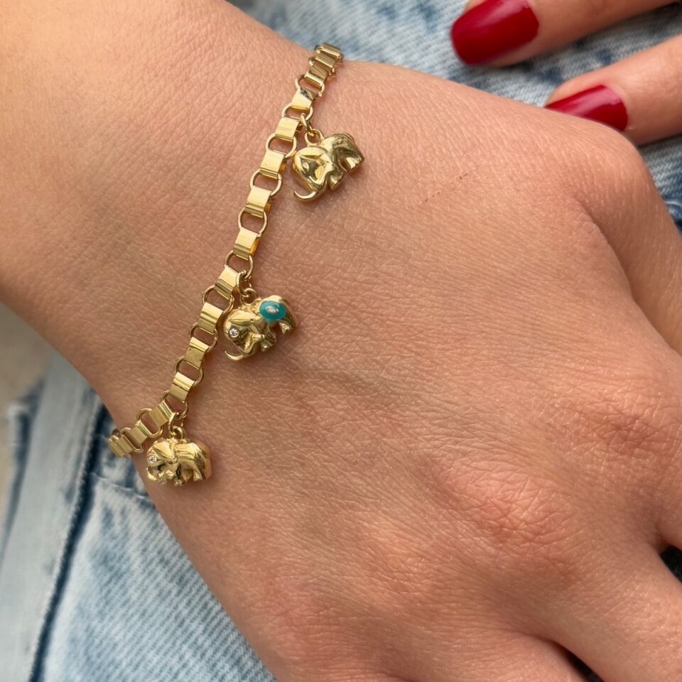 14 Ayar Fil Detaylı Sallantılı Bileklik