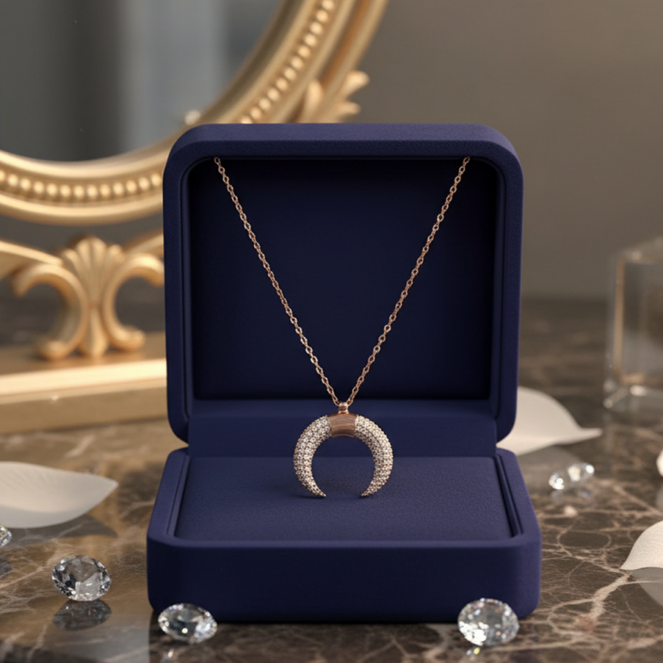 925 AYAR ROSE RENGİ HİLAL MODELİ ŞIK KOLYE