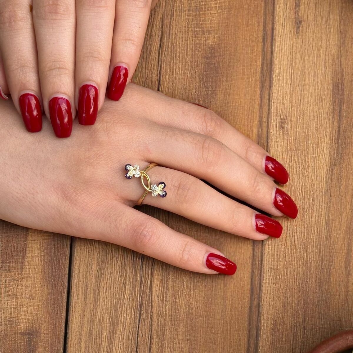 14 AYAR AMETİST TAŞLI KELEBEK MODEL İTALYAN YÜZÜK