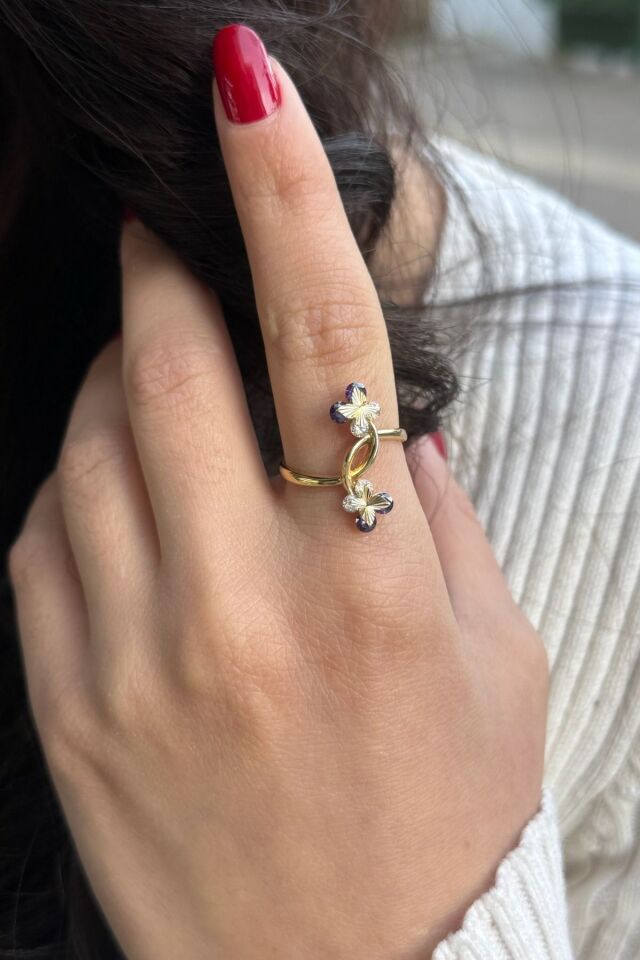 14 AYAR AMETİST TAŞLI KELEBEK MODEL İTALYAN YÜZÜK 18