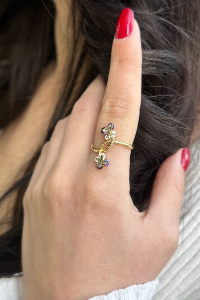 14 AYAR AMETİST TAŞLI KELEBEK MODEL İTALYAN YÜZÜK 18