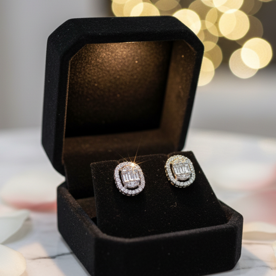 925 AYAR OVAL MODEL BAGET TAŞLI GÜMÜŞ KÜPE