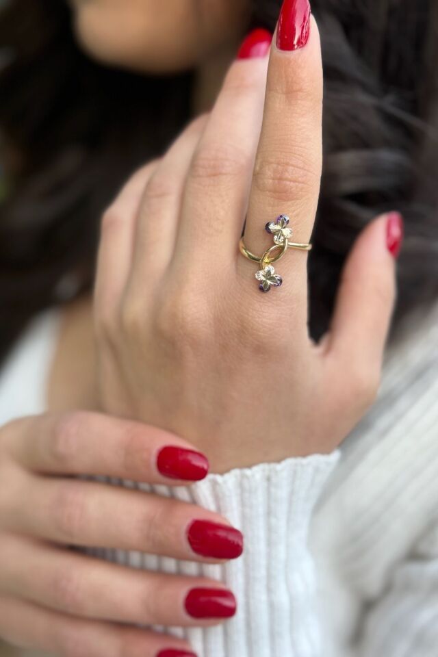 14 AYAR AMETİST TAŞLI KELEBEK MODEL İTALYAN YÜZÜK 17