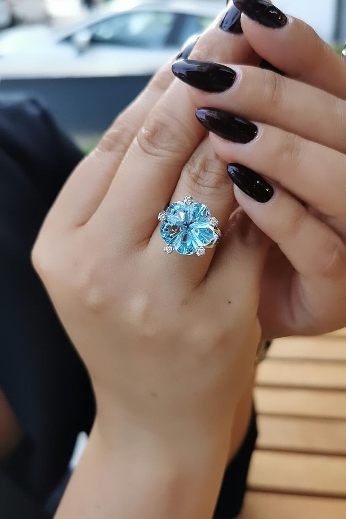 14 Ayar 13,38 Ct Aqua Marin, 0,10 Ct G Pırlanta Taşlı Pırlanta Yüzük 14