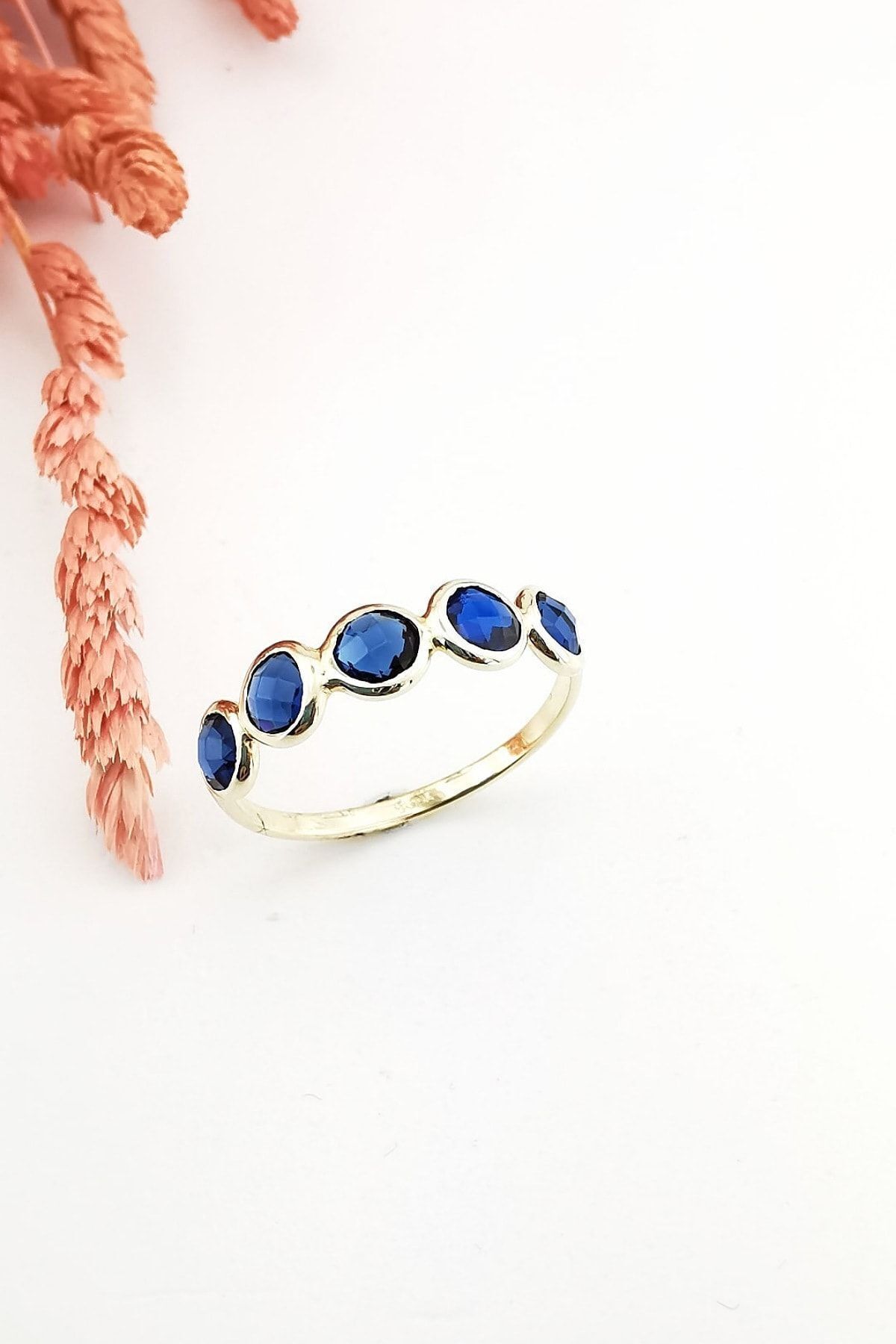 14 Ayar Mavi Taşlı Beştaş Yüzük 13