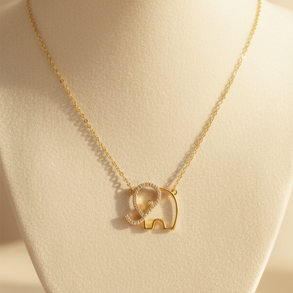 14 AYAR ÖZEL TASARIM FİL FİGÜRLÜ ALTIN KOLYE