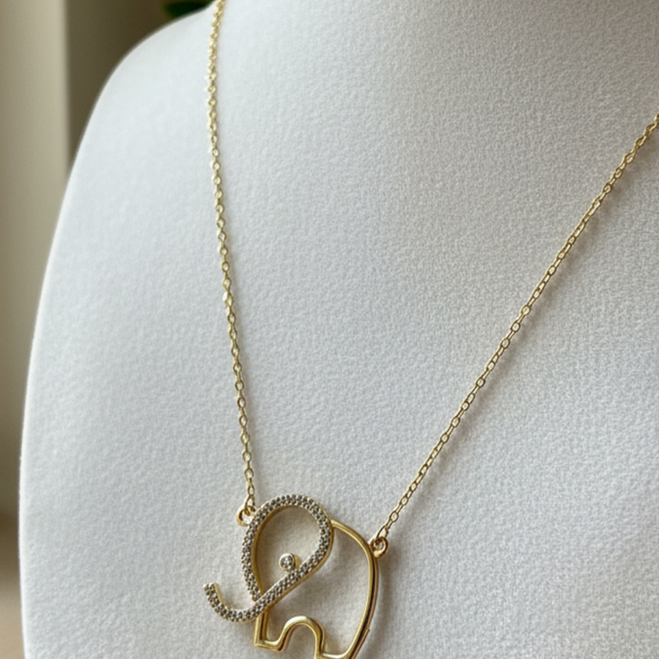 14 AYAR ÖZEL TASARIM FİL FİGÜRLÜ ALTIN KOLYE