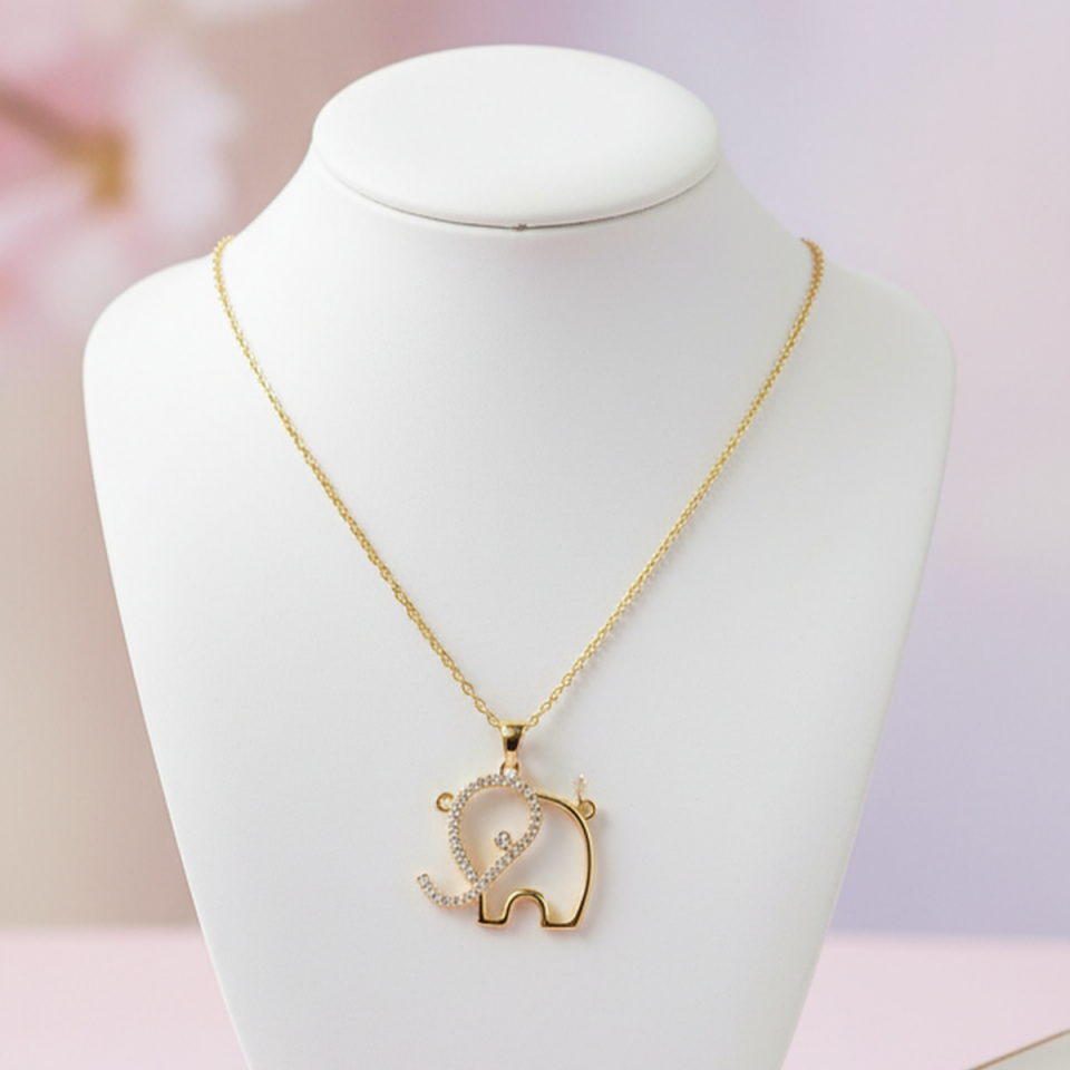 14 AYAR ÖZEL TASARIM FİL FİGÜRLÜ ALTIN KOLYE