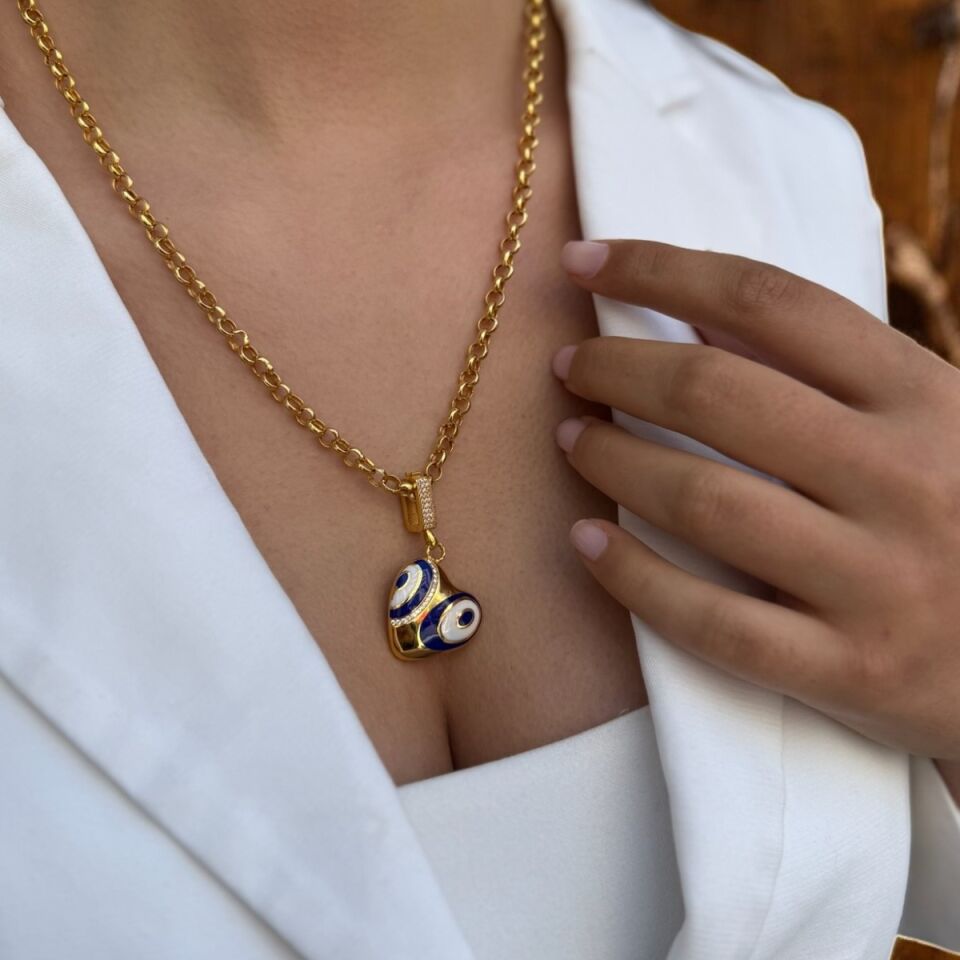 22 AYAR ÖZEL KİLİTLİ BOMBE MİNELİ KALP KOLYE UCU