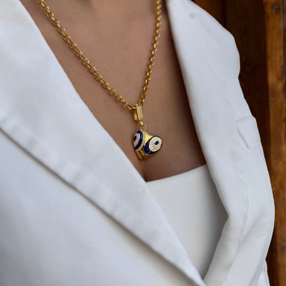 22 AYAR ÖZEL KİLİTLİ BOMBE MİNELİ KALP KOLYE UCU