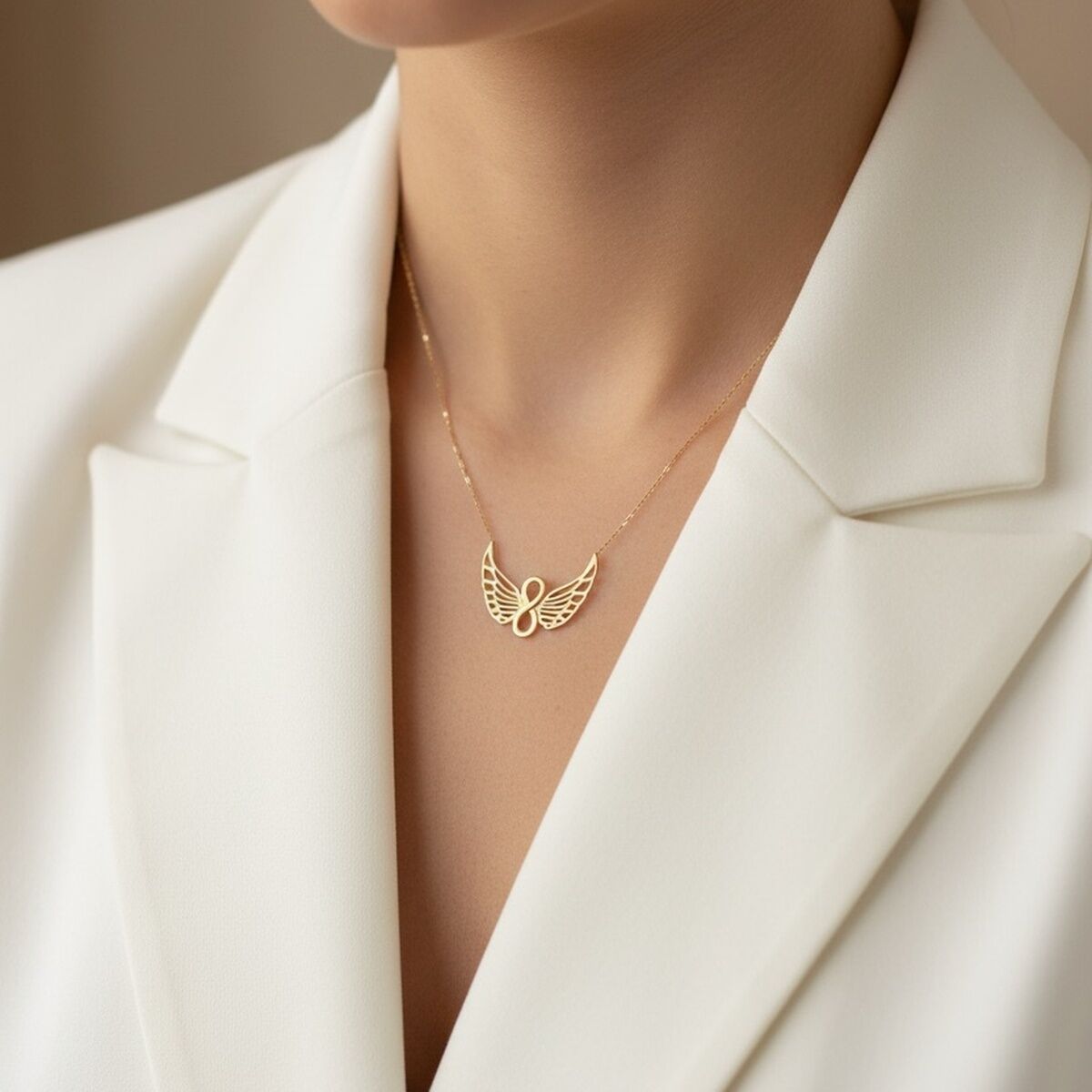 14 AYAR SONSUZLUK VE MELEK FİGÜRLÜ ALTIN KOLYE