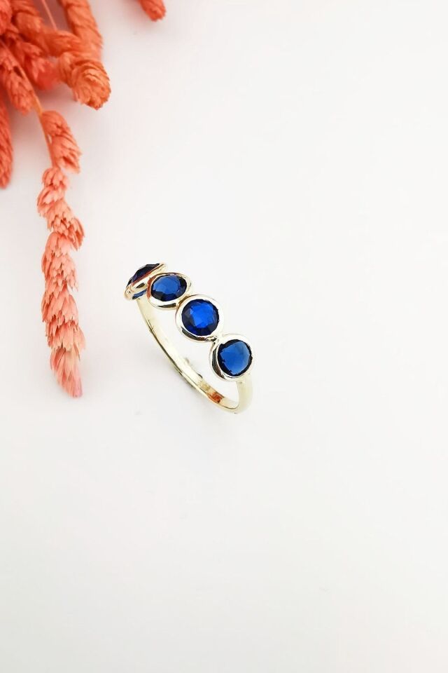 14 Ayar Mavi Taşlı Beştaş Yüzük 16