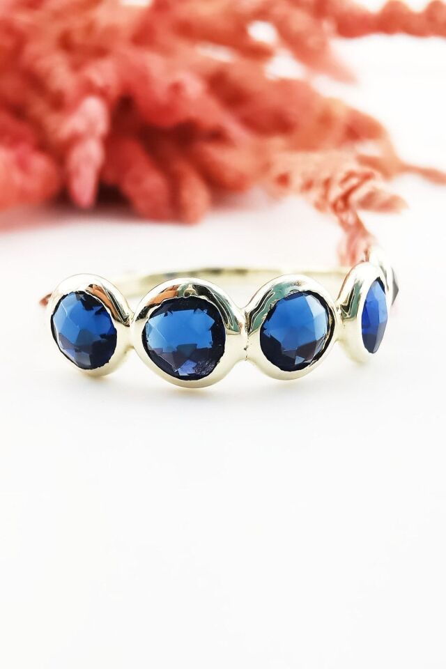 14 Ayar Mavi Taşlı Beştaş Yüzük 18