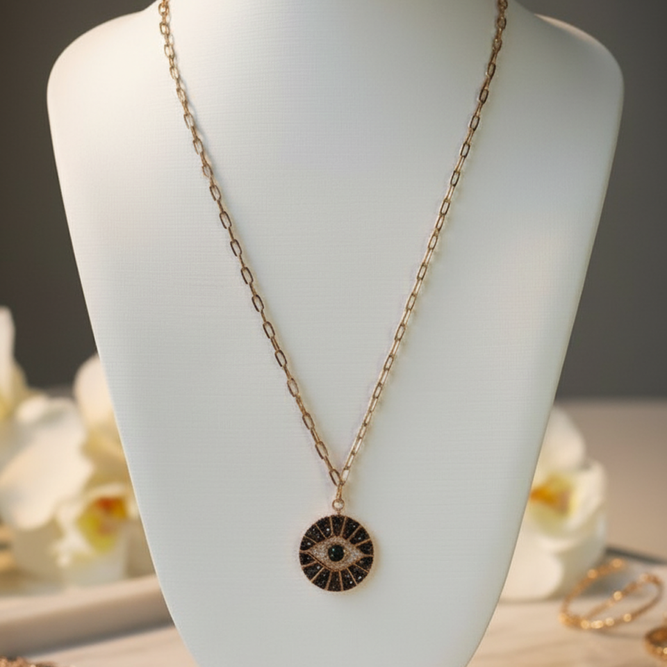 925 AYAR ROSE RENGİ GÖZ GÜMÜŞ MADALYON KOLYE