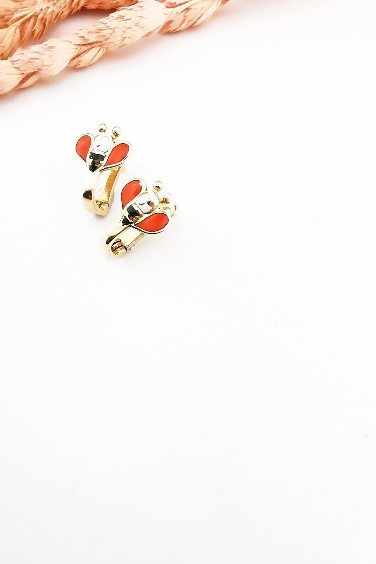 14 Ayar Arı Mineli Altın Küpe